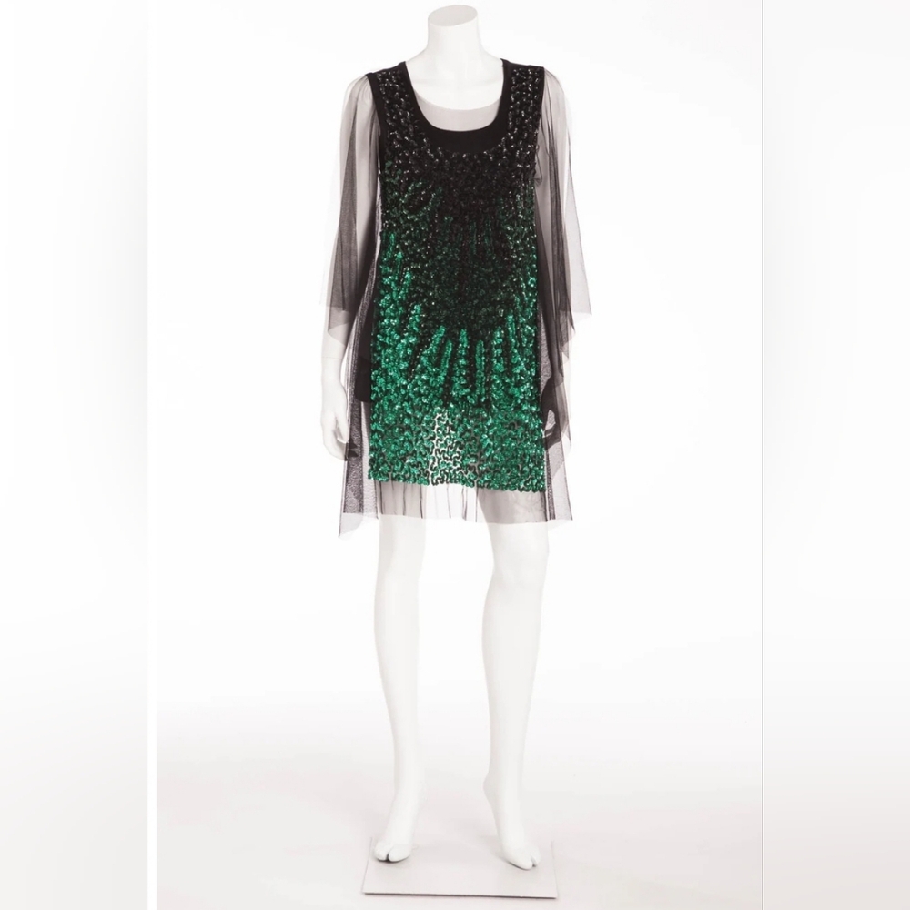 Givenchy Black and Green Sequin Mini Dress